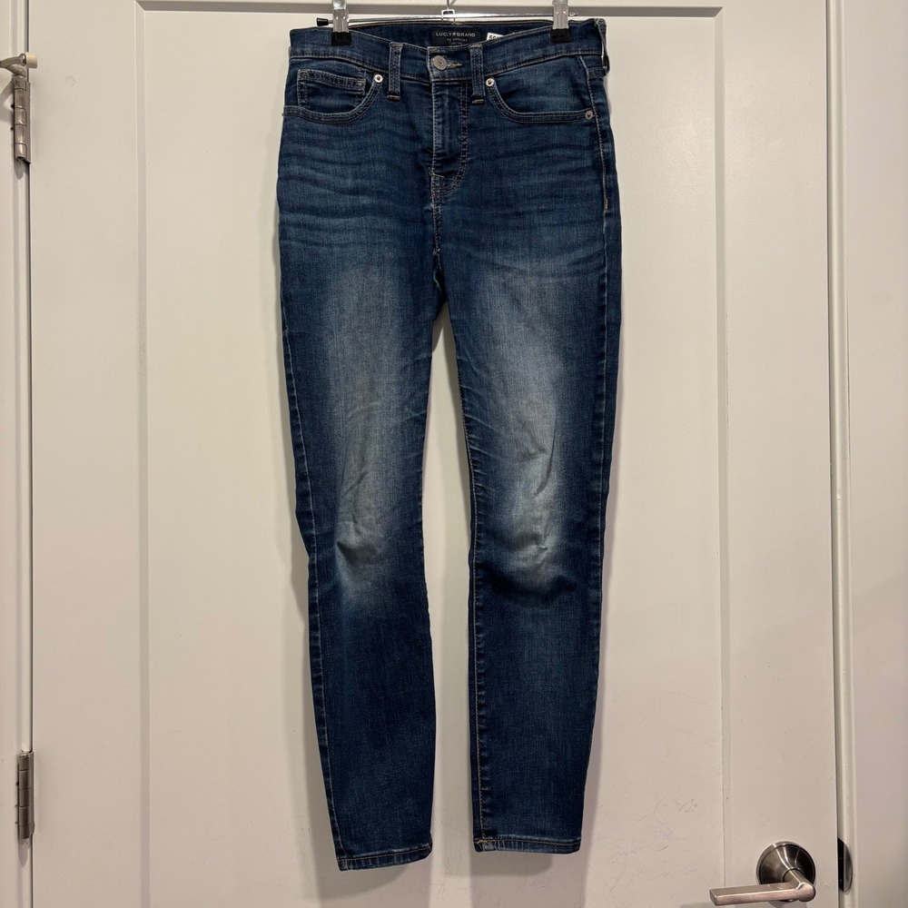 Lucky Brand Ava Mid Rise Super Skinny Ankle Jeans Dark Wash Blue Denim Size 2/26